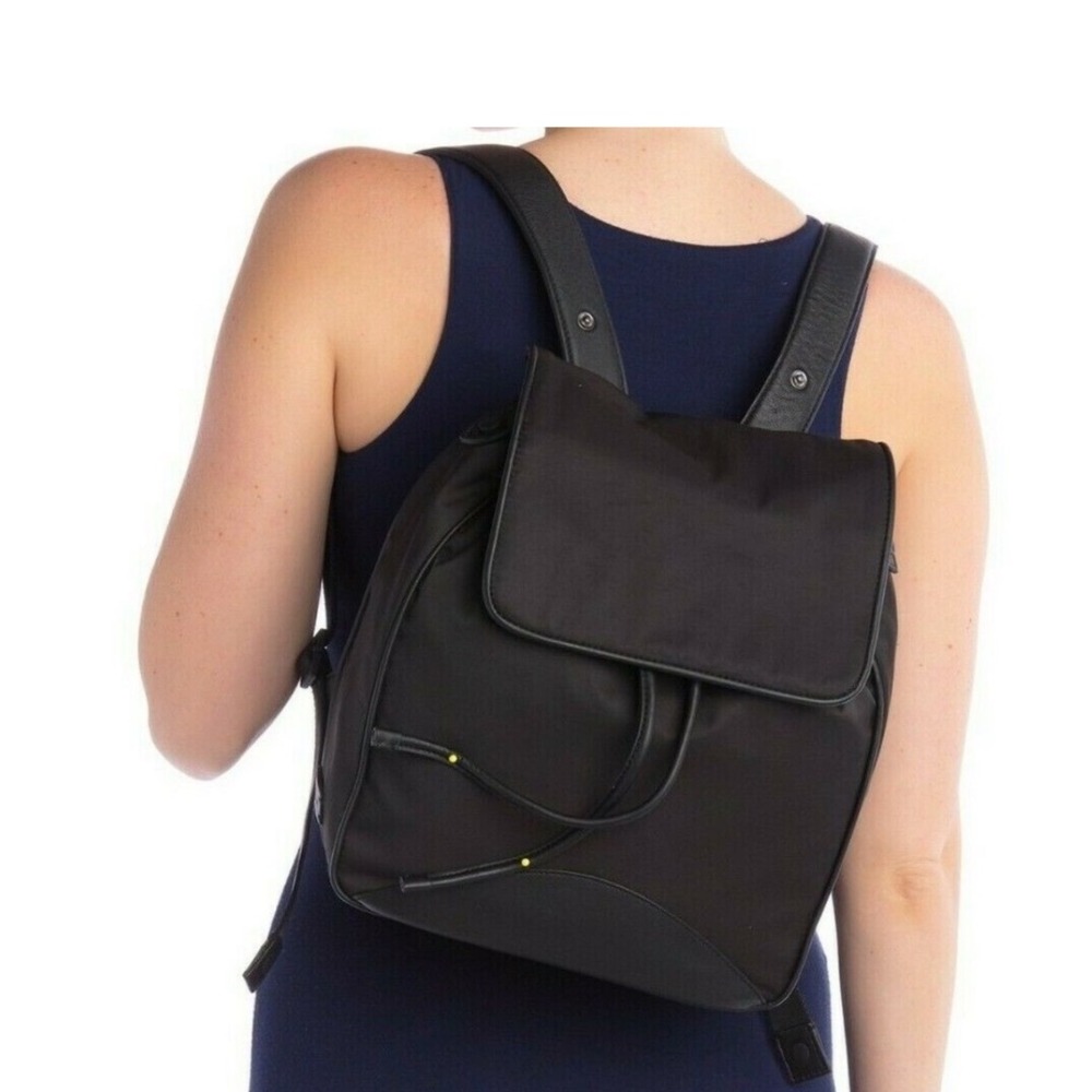 Cole Haan Nylon Backpack Convertible Shoulder Bag Black Leather Trim